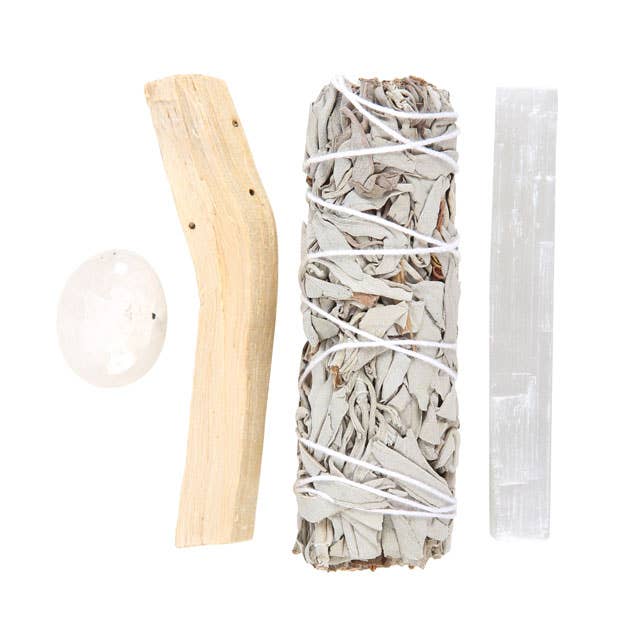 White Sage Smudge Kit with Clear Quartz Crystal