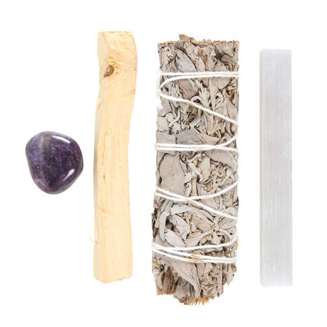 White Sage Smudge Kit with Amethyst Crystal